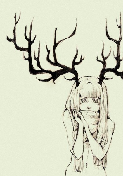Девушка с оленьими рогами рисунок