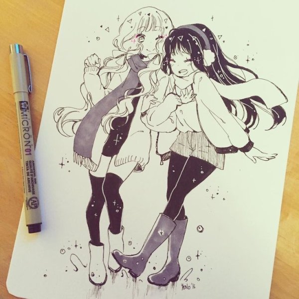 Скетч аниме подруги