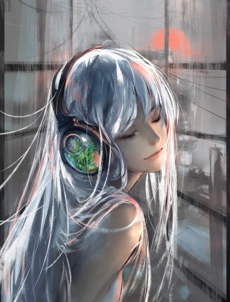 Девушка в наушниках арт