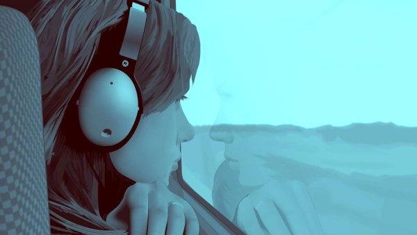 Грустная девушка в наушниках