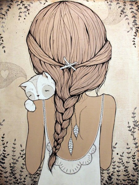 Девушка с косой нарисованная
