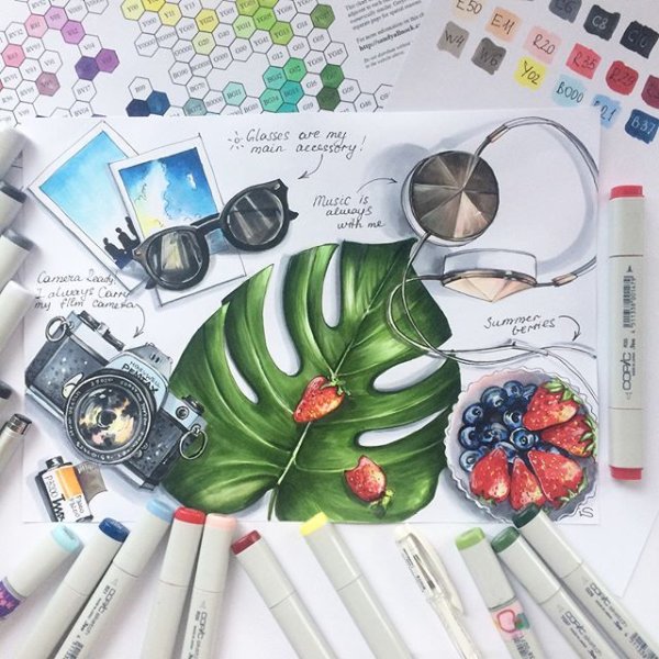 Летние скетчи маркерами