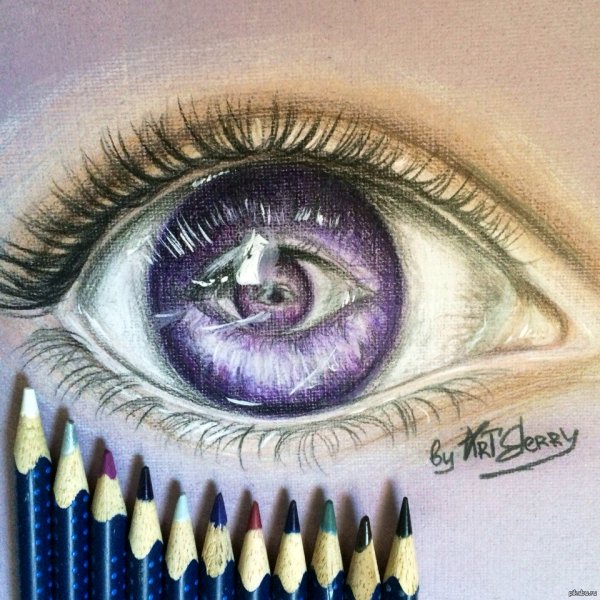 Скетч глаза цветными карандашами