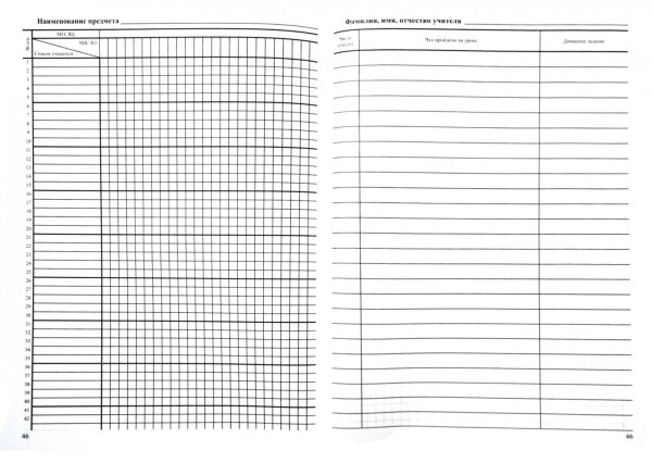 Лист школьного журнала для оценок