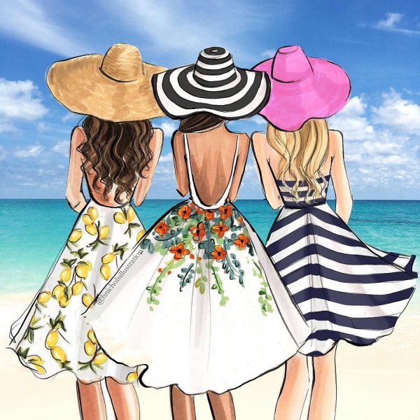 Три девушки Рисованные