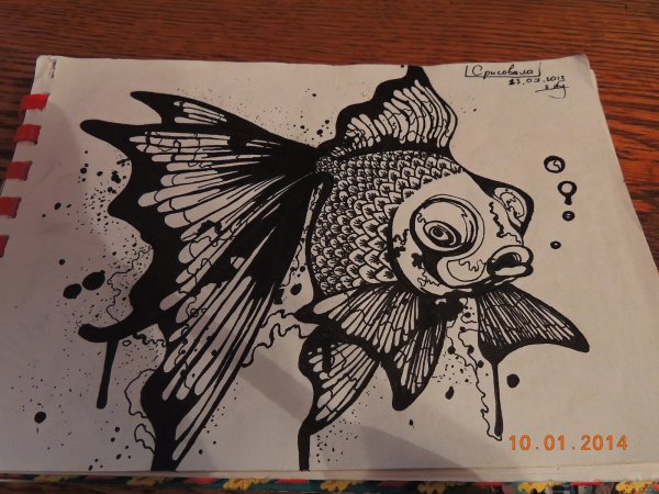 Рыбки черной ручкой