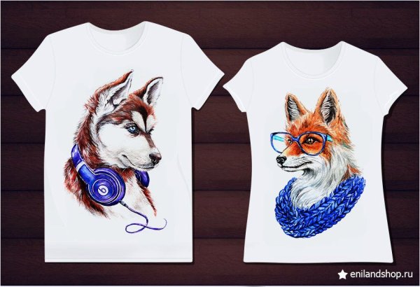 Нарисованные на футболке животные