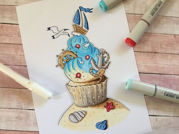 Скетчи маркерами на морскую тему