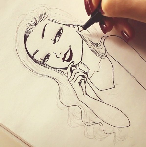 Девушка рисунок карандашом мультяшный