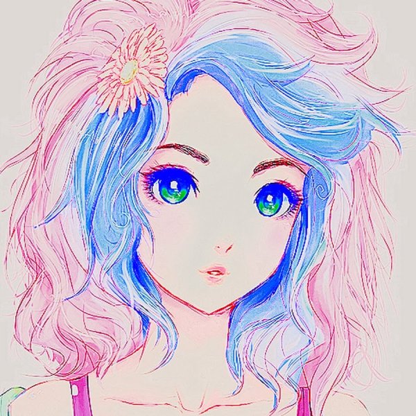 Аниме девушка с разноцветными волосами