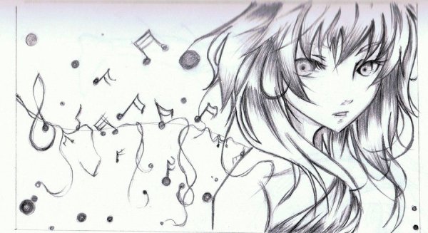 Аниме карандашом для срисовки с наушниками