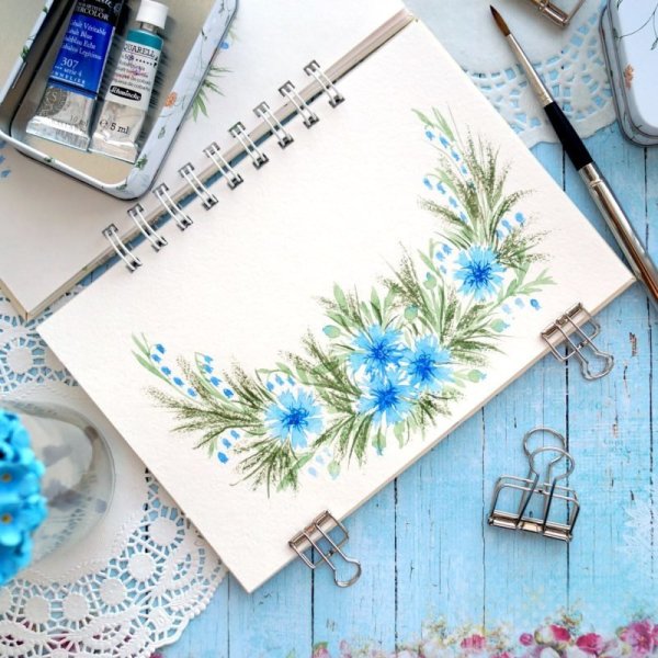 Рисунки авкварелью в скетчбук