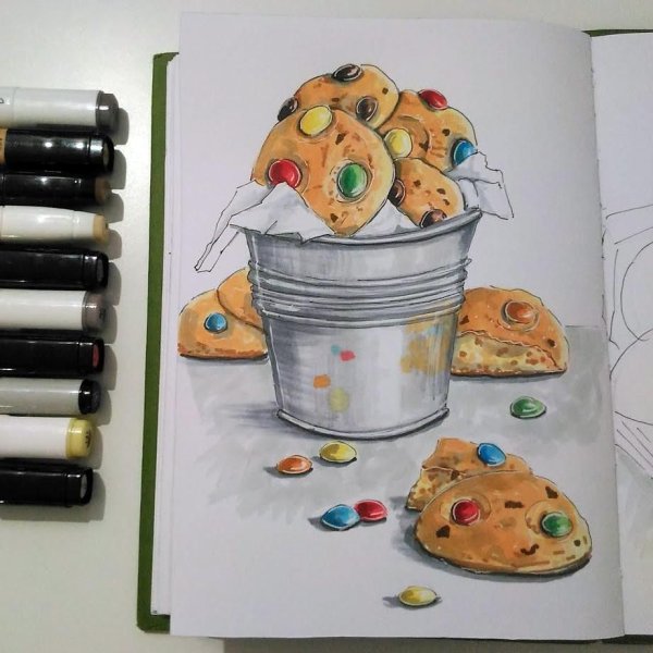 Рисование еды в скетчбуке