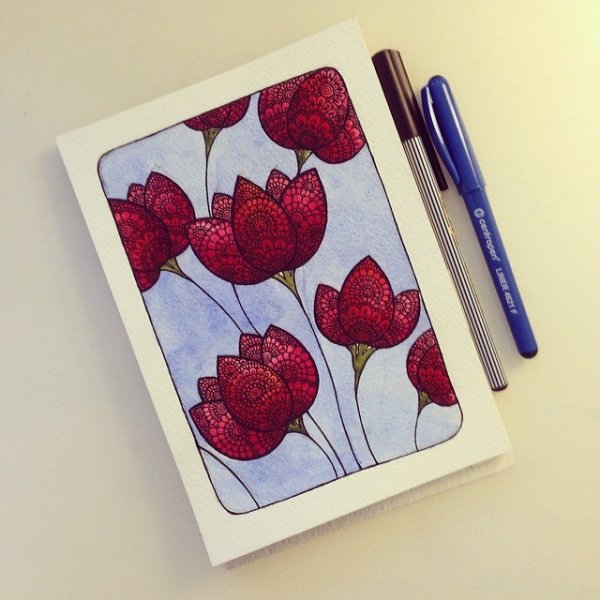 Цветочки для скетчбука лёгкие