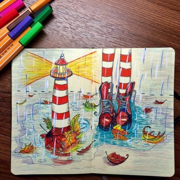 Скетчбук цветными карандашами