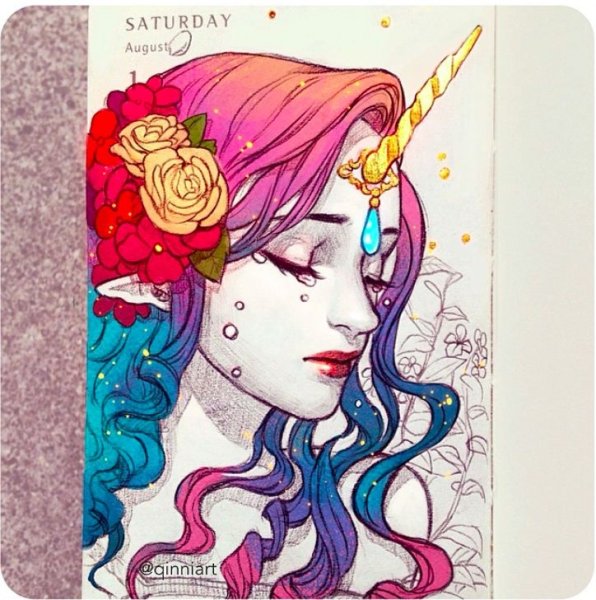 Рисунки для скетчбука волосы разноцветные