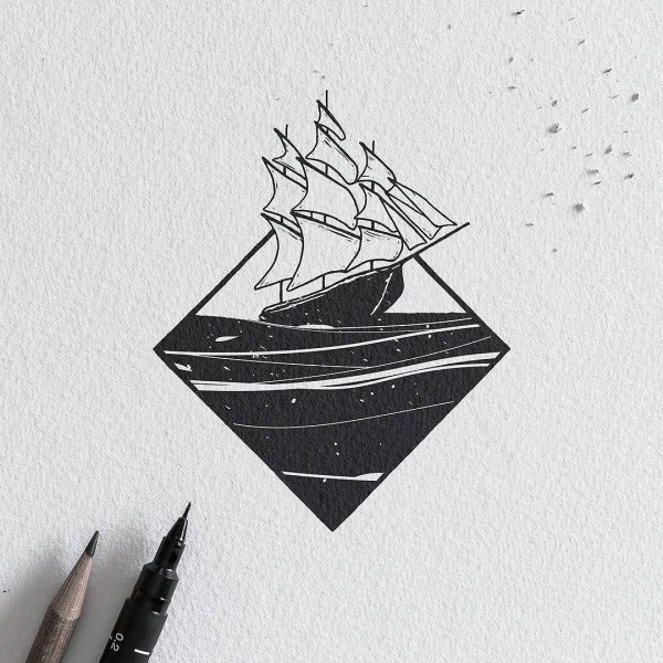 Тату корабль Минимализм