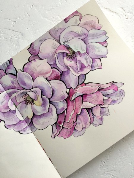 Рисунки цветов в скетчбуке