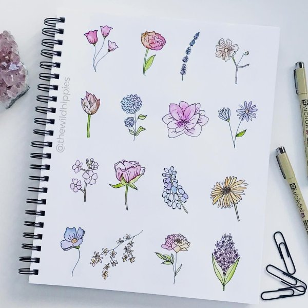 Рисунки для скетчбука лёгкие цветы
