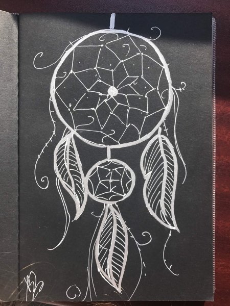 Скетч на черной бумаге белой ручкой