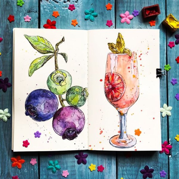 Скетч фрукты акварель