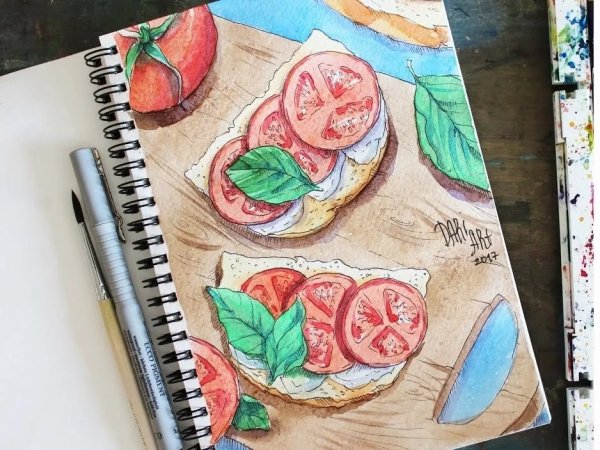 Легкие рисунки цветными карандашами в скетчбуке