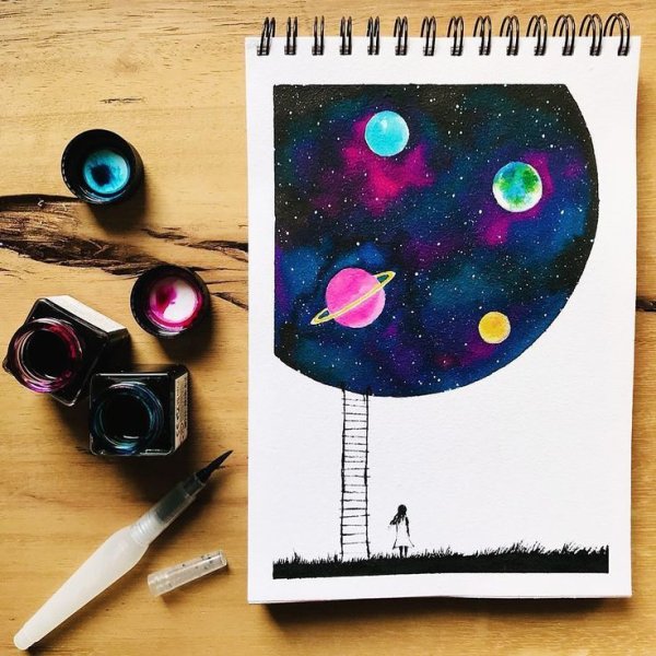 Рисунок для скетчбука легкие космические