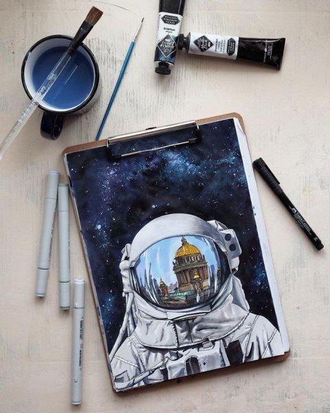 Космос скетч маркерами