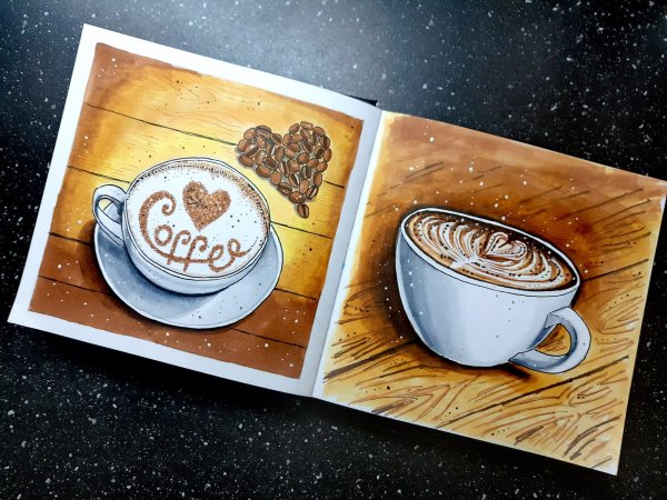 Чашка кофе маркерами