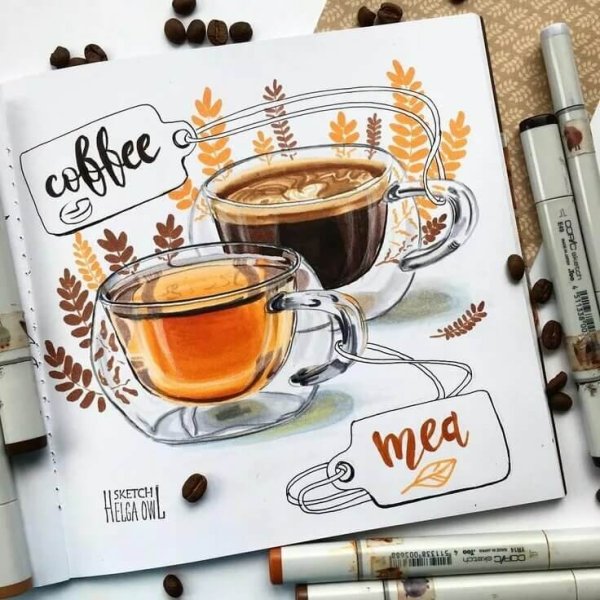 Скетч кофе маркерами
