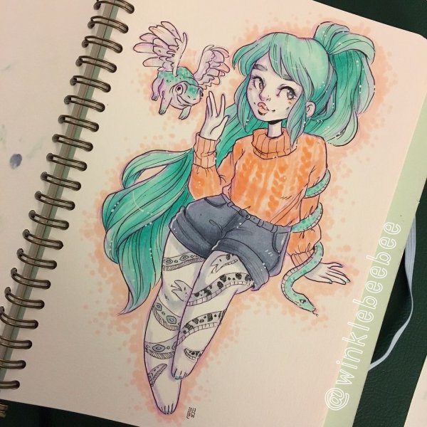 Девушки рисование в скетчбуке