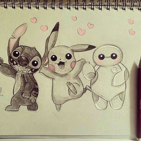 Зарисовки легкий и милый Стич карандашом