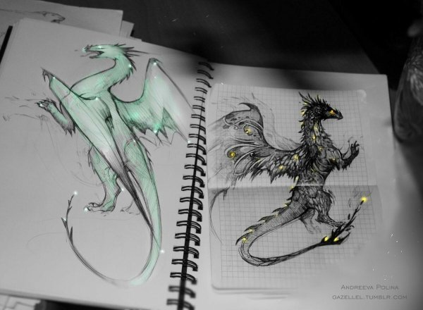 Рисунки драконов в скетчбуке