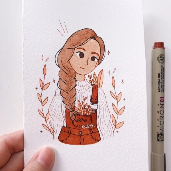 Рисунки девушек маркерами в скетчбуке