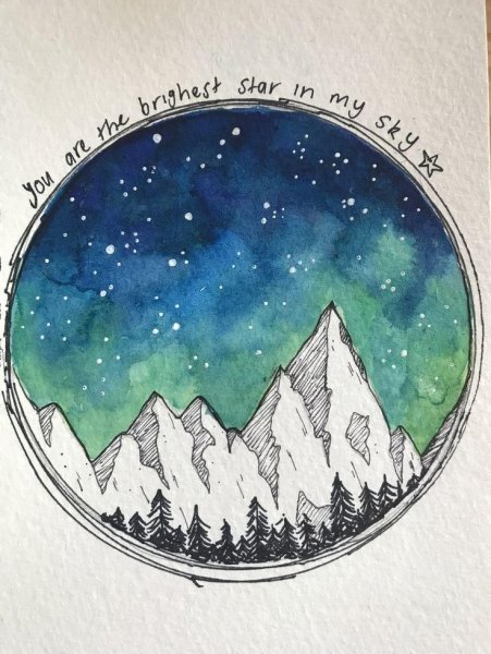 Акварельный пейзаж в круге