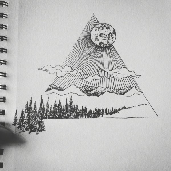 Рисунки в скетчбуке горы