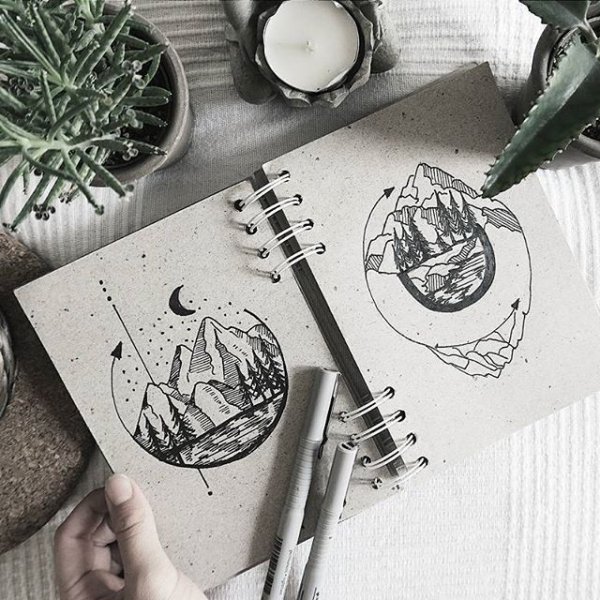 Рисунки в скетчбук в круге