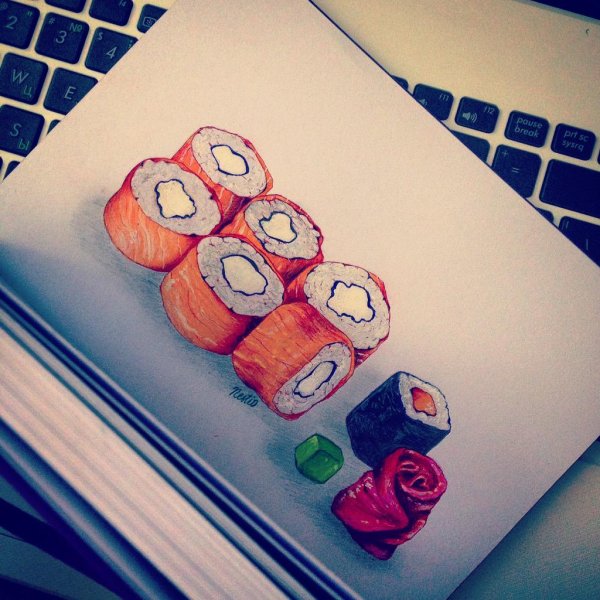 Роллы карандашом