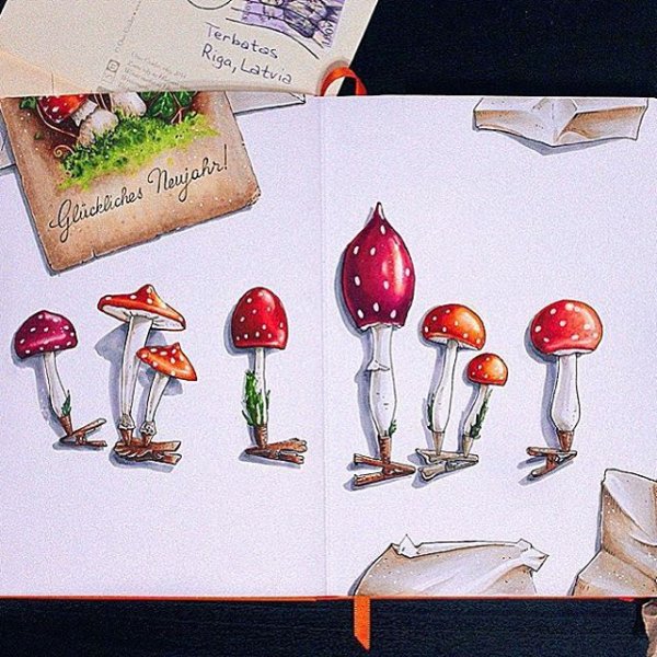 Грибы рисунокм маркерами