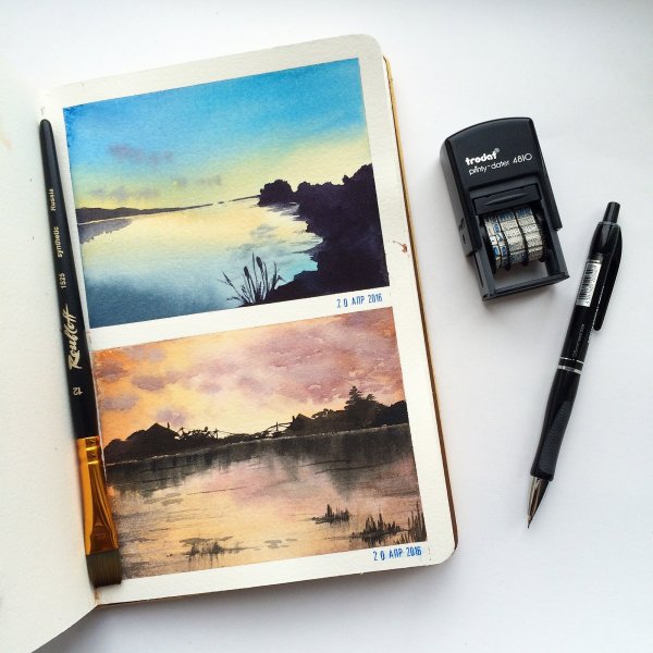 Пейзажи акварелью в скетчбуке