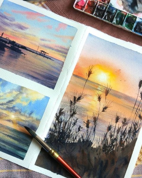 Мини пейзажи акварелью