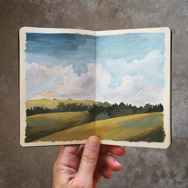Пейзажи гуашью в скетчбуке
