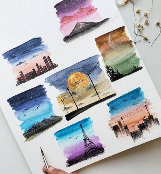 Маленькие пейзажи акварелью