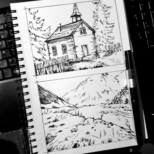 Скетчбук пейзажи карандашом