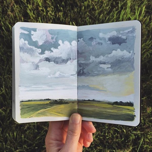 Пейзажи гуашью в скетчбуке
