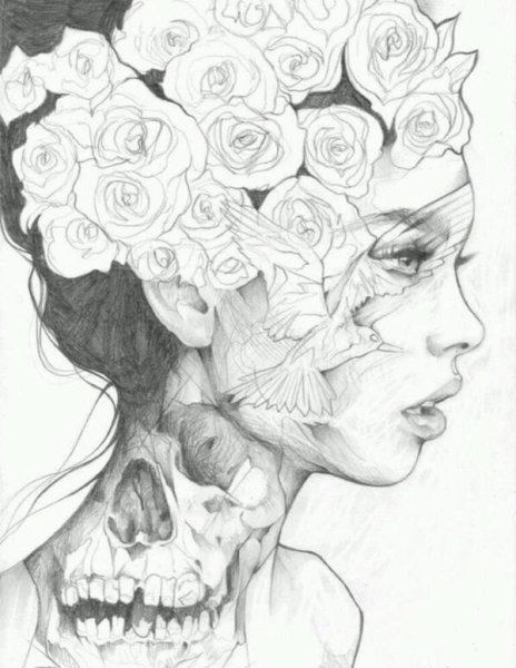 Набросок карандашом девушка в цветах