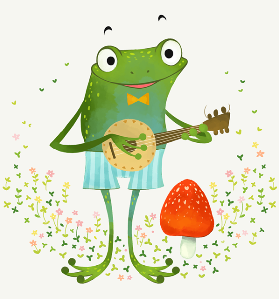 Стилизованная лягушка с лягушатами