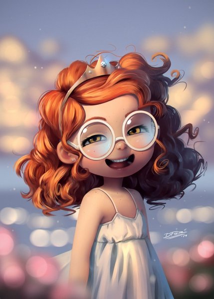 Кудрявая девочка в очках