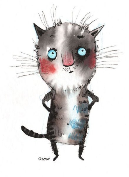 Смешной кот акварель