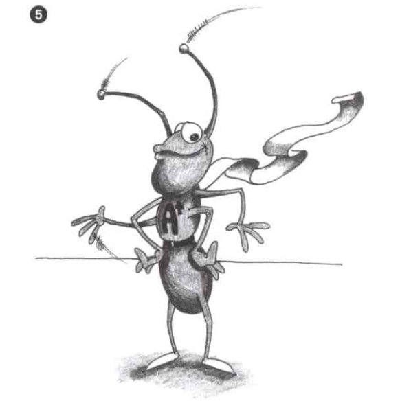 Мультяшный муравей черно белый